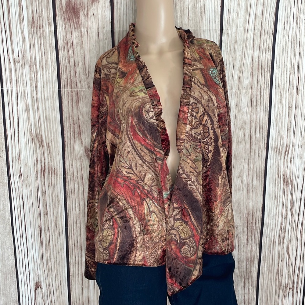 Windridge Cheryl Nash ‘Gold Dust’ Velvety Tie Front Open Cardigan Size Medium